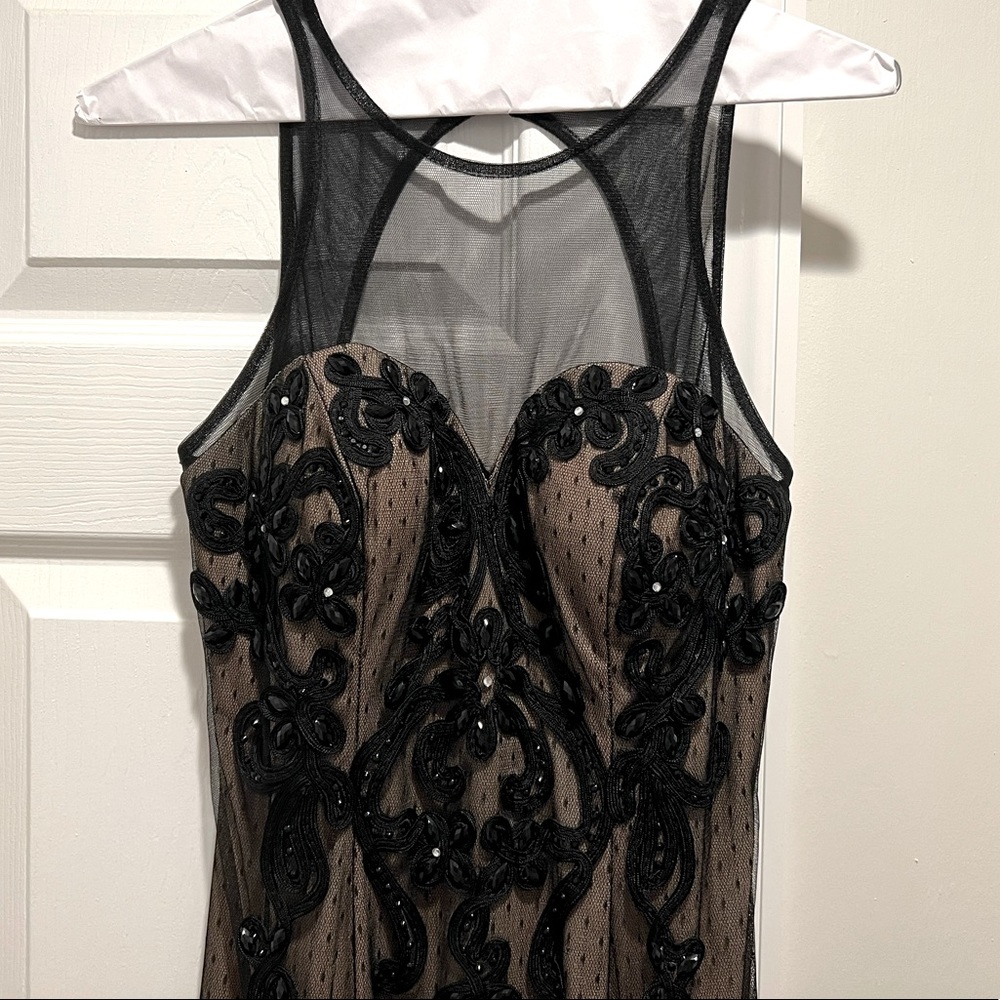 Betsy & Adam Embroidered Mesh Gown